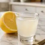 Baking soda shot recipe with lemon water in a small clear glass