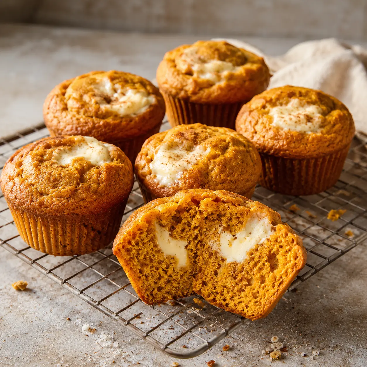 Pumpkin cream cheese muffins with soft spiced centers