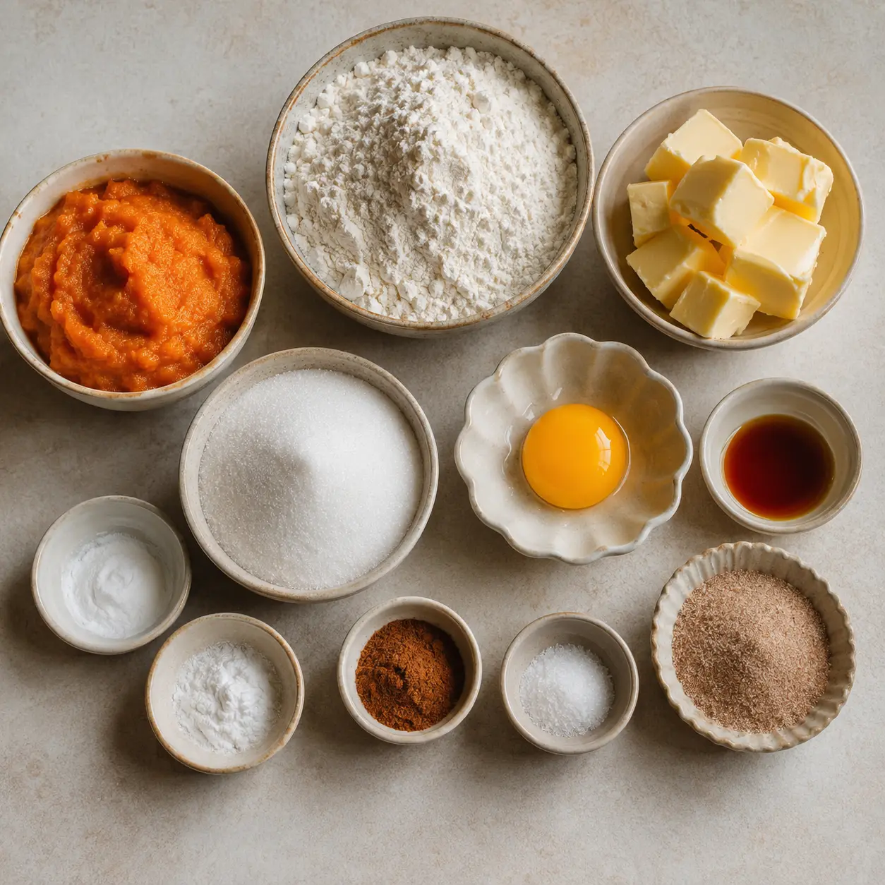Ingredients for soft batch pumpkin sugar cookies