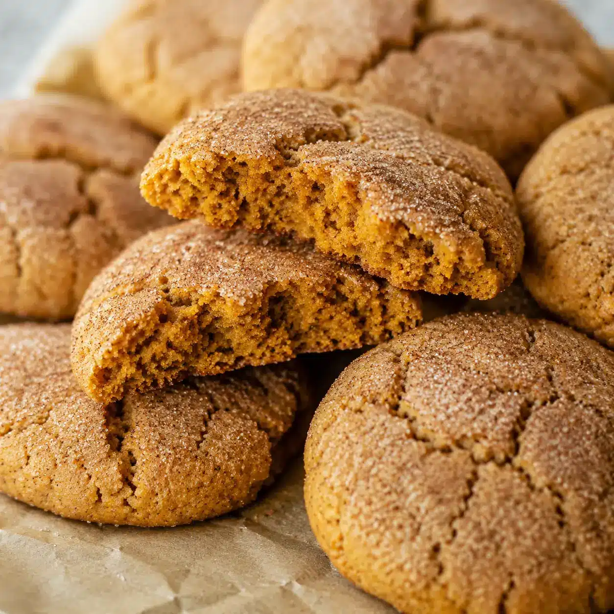 Soft batch pumpkin sugar cookies coated in cinnamon sugar