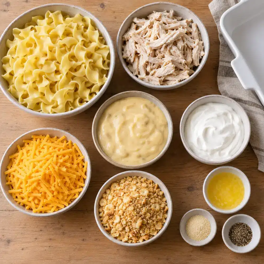 Ingredients for Dolly Parton's Chicken Noodle Casserole